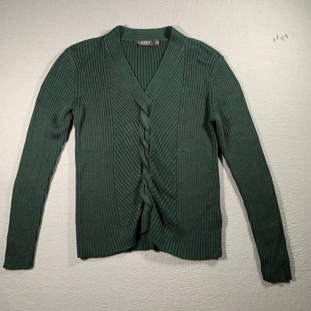 Ralph Lauren black  Label Slim Fit Cable Knit Sweater Green Women Size L Luxury